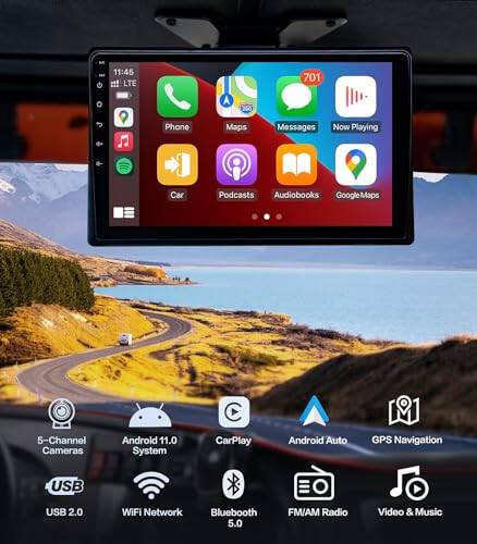 5-Channel 1080P Backup Camera Dash Cam with 9'' Monitor Android.11 System, DVR Recording Back Up Camera for RV/Truck/Van/Trailer/SUV Cars, Car Stereo with Wireless CarPlay/Android Auto/BT/FM radio/WiFi - 2