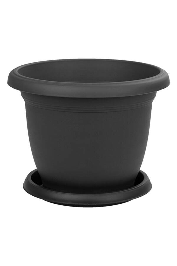 5 Litre Ø26x19cm Saucered Matte Plastic Medium Round Flowerpot Villa No6 Anthracite Grey - 3