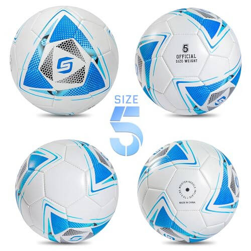 5 Numara PU Deri Futbol Topu, Yetişkinler Gençler Ergenler Unisex Gençler Antrenman Futbolu 32 Panel Makine Dikişli, İdeal Hediye İç Mekan Dış Mekan Oyunu Çapraz Yıldız Desenli Top Pompa ve İğnelerle... - 3