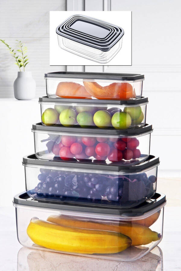 5 Piece Set Embox Rectangular Food, Food Storage Container Anthracite - 1