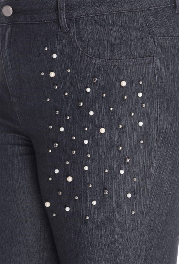 5 Pocket Denim Pants with Pearl Detail - 10