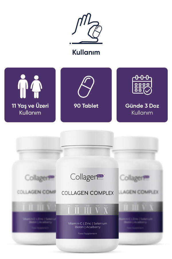 5 Tip Kolajen Kompleksi Tip 1,2,3,5 ve Tip 10 Biyotin, Çinko, Selenyum, C Vitamini & Açaí, 90 Tablet - 4