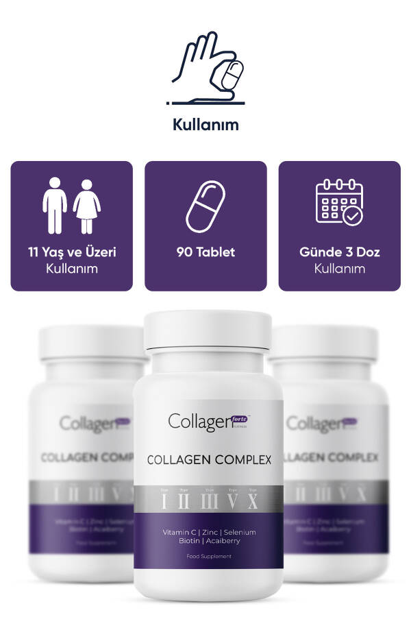 5 Turdagi Kollagen Kompleksi 1,2,3,5 va 10-Turdagi Biotin, Sink, Selen, C Vitamini & Açaí, 90 Tablet - 20