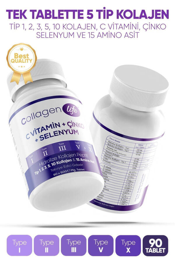 5 Type Collagen Type 1, Type 2, Type 3, Type 5, Type 10, (Selenium, Vitamin C and Zinc) 90 Tablets - 13