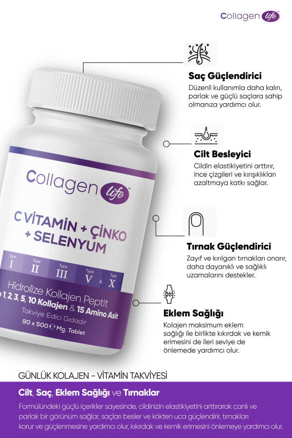 5 Type Collagen Type 1, Type 2, Type 3, Type 5, Type 10, (Selenium, Vitamin C and Zinc) 90 Tablets - 6