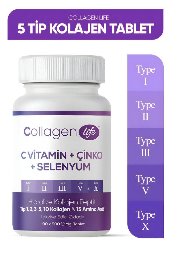 5 Types of Collagen Type 1, Type 2, Type 3, Type 5, Type 10, Selenium, Vitamin C and Zinc 90 Tablets - 1