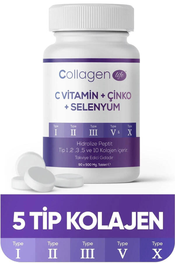 5 Types of Collagen Type 1, Type 2, Type 3, Type 5, Type 10, Selenium, Vitamin C and Zinc 90 Tablets - 2