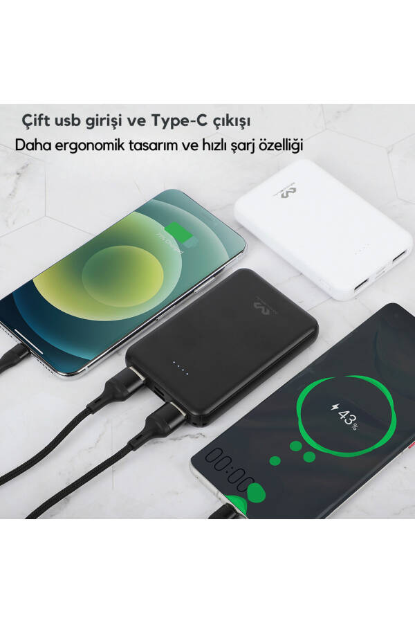 5000 mAh güç bankası, çift USB çıkışlı, Type-C ve Micro-USB girişli, taşınabilir güç kaynağı. - 3