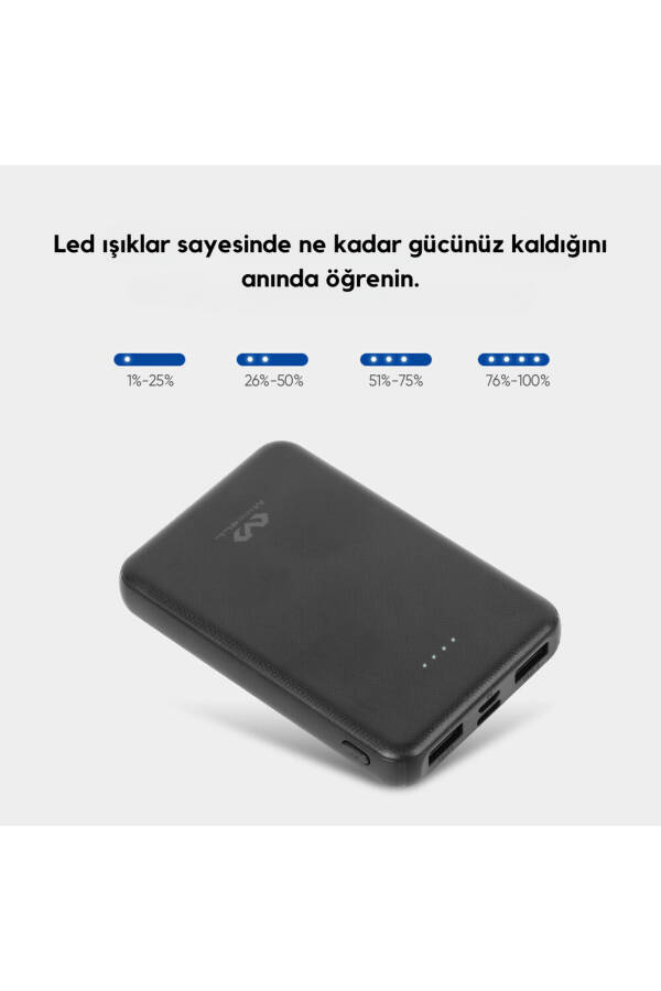 5000 mAh power bank, dual USB output, Type-C and Micro-USB input, portable power source. - 6