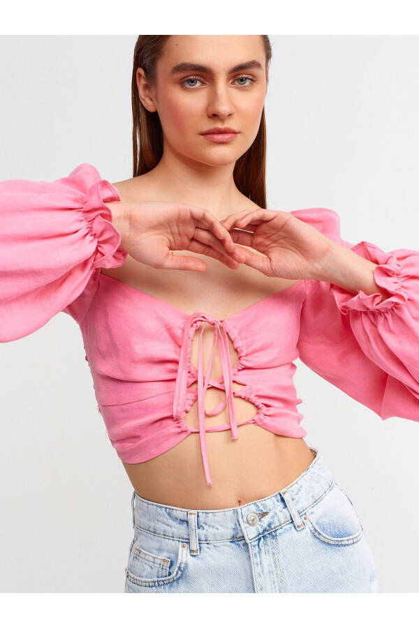 50131 Balloon Sleeve Crop Top - Fuchsia - 9