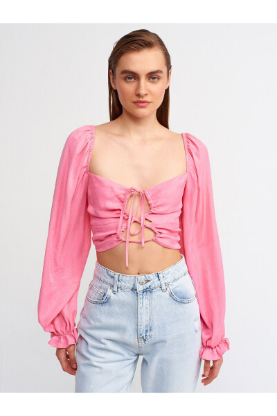 50131 Balloon Sleeve Crop Top - Fuchsia - 11