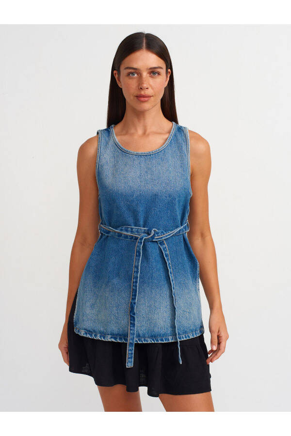 50729 Thin Belt Denim Blouse - Blue - 9