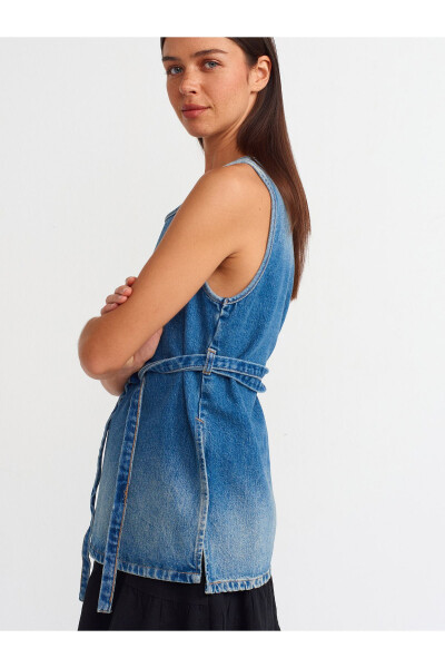 50729 Yupqa kamarli denim bluzka - Ko'k - 8