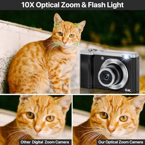 56MP 5K Digital Camera 10X Optical Zoom, Front and Rear Dual Cameras with 2.8