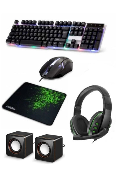 5'in 1 Oyuncu Klavye Mouse Mouse Pad Seti Kablolu Rgb 1+1 Hoparlör Seti Gamer Pc Oyun Seti Klavye Razer - 1