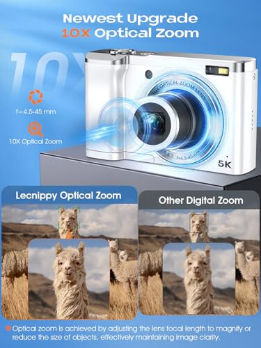 5K Digital Camera 2024 Upgraded 56MP Cameras for Photography with Front and Rear Lens,Touch Screen & 10X Optical Zoom,6-Axis Anti-Shake,Autofocus Vlogging Compact Camera with 64GB SD Card,2 Batteries - 2