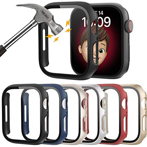 6 dona qattiq PC korpus + 44 mm Apple Watch SE (2-chi avlod) 6/SE/5/4 seriyasi uchun temperlangan shisha ekran himoyachisi, Rontion ultra yupqa tirnalishga chidamli to'liq himoya qiluvchi bamper qopqog'i iWatch 44 mm aksessuarlari uchun - 1