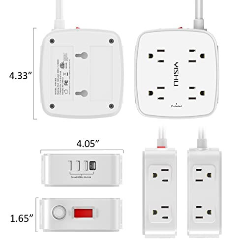 6 Ft Surge Protector Power Strip - 8 Widely Outlets with 4 USB Ports, 3 Side Outlet Extender with 6 Feet Extension Cord, Flat Plug, Wall Mount, Desk USB Charging Station, ETL, White - 11