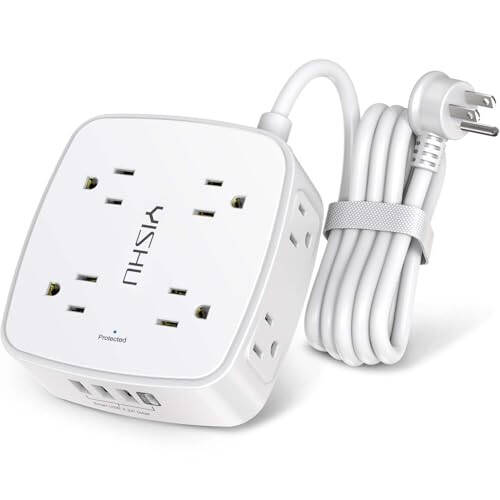 6 Ft Surge Protector Power Strip - 8 Widely Outlets with 4 USB Ports, 3 Side Outlet Extender with 6 Feet Extension Cord, Flat Plug, Wall Mount, Desk USB Charging Station, ETL, White - 4