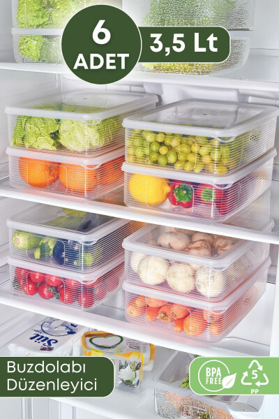 6 Pack 3.5 Liter Refrigerator Organizer Storage Containers - Freezer and Microwave Safe - 6