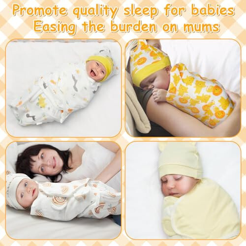 6 Pack Baby Swaddle Blanket with Hats Set for 0-3 Months Preemie Newborn Sacks Soft Cotton Wearable for Baby Boy and Girl (Yellow,Rainbow) - 35