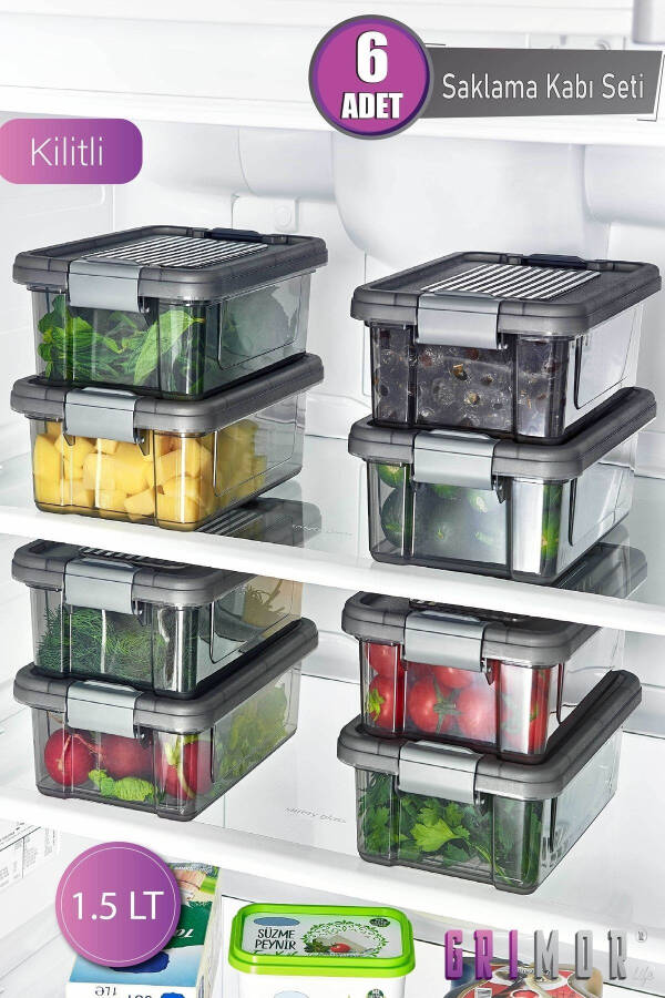 6 Pack Locking Medium Size Food Storage Containers Refrigerator Organizer 1.5 L - Freezer - 6