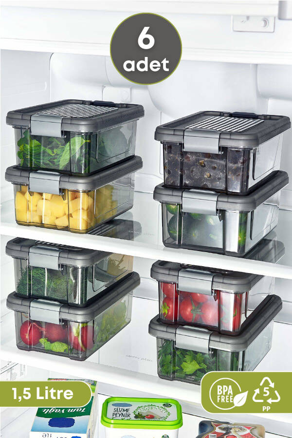 6 Pack Locking Medium Size Food Storage Containers Refrigerator Organizer 1.5 L - Freezer - 1