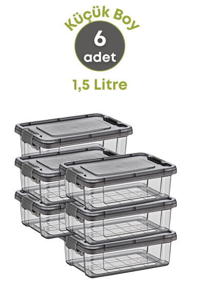 6 Pack Locking Medium Size Food Storage Containers Refrigerator Organizer 1.5 L - Freezer - 3