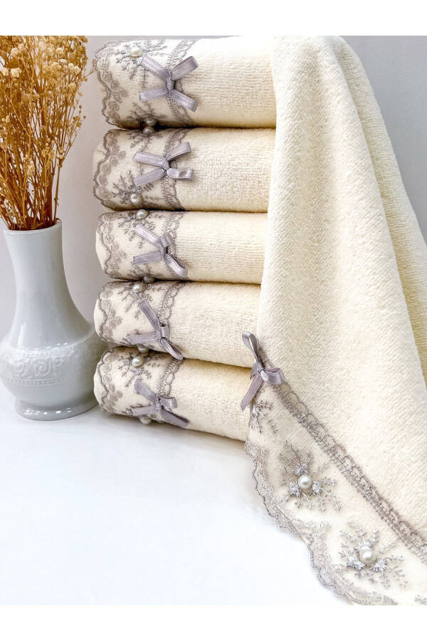 6 Pack Velvet Kitchen Towels with Lace Bow 30x50 - 1