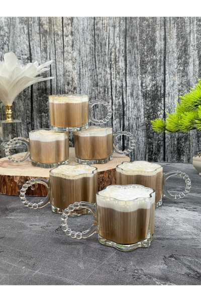 6 Pcs Glass Beaded Handle Mug Cup Tea Coffee Beverage Glass 300ml - 2