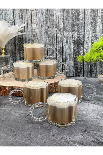 6 Pcs Glass Beaded Handle Mug Cup Tea Coffee Beverage Glass 300ml - 3