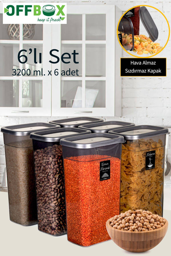 6 Piece 12 Part 3.2 Liter Mega Boy Rectangular Food & Legumes Storage Container Set with 20 Gift Labels - 10