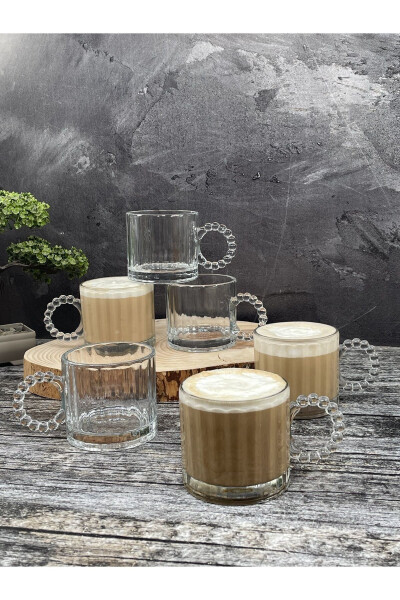 6 Piece Glass Beaded Handle Mug Cup Tea Coffee Beverage Glass 325ml - 1