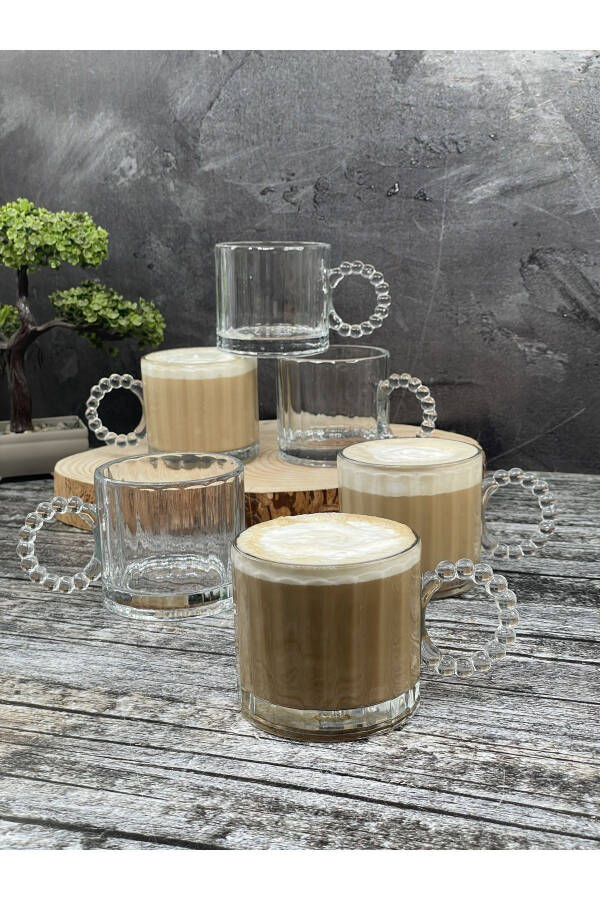 6 Piece Glass Beaded Handle Mug Cup Tea Coffee Beverage Glass 325ml - 2