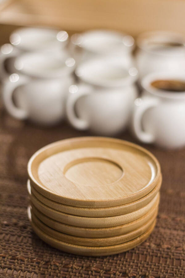 6 Piece Porcelain Coffee Cup Set with Bamboo Saucers - 10