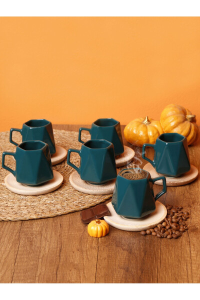 6 Piece Prism Green Coffee Cup Set with Wooden Tray - 1