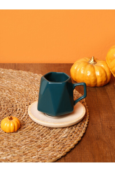 6 Piece Prism Green Coffee Cup Set with Wooden Tray - 2