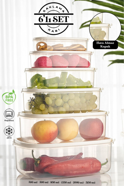 6 Piece Rectangular Sweet Clear Storage Container Set 300 ml-500 ml 800 ml 1200 ml 1900 ml 2900 ml - 1