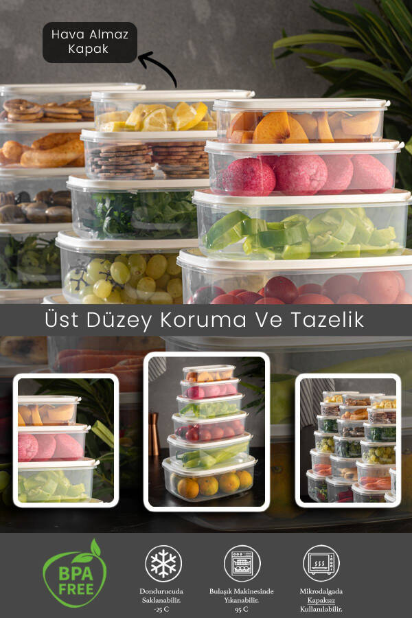 6 Piece Rectangular Sweet Clear Storage Container Set 300 ml-500 ml 800 ml 1200 ml 1900 ml 2900 ml - 3