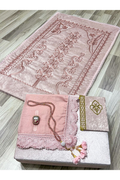 6-piece velvet prayer rug set, dowry chest with bride and groom set - 4