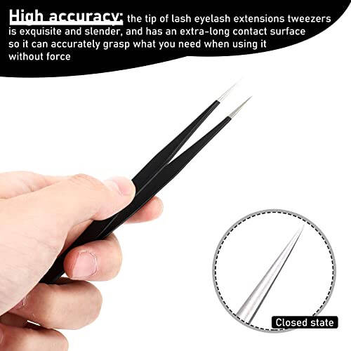 6 Pieces Eyelash Extension Tweezers Lash Tweezers Set Stainless Steel Straight and Curved Tip Tweezers Precision Eyebrow Tweezers Nippers for Eyebrow Hair (Black, Blue) - 4