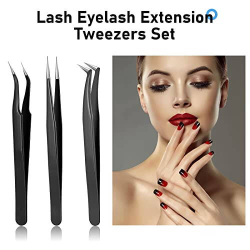 6 Pieces Eyelash Extension Tweezers Lash Tweezers Set Stainless Steel Straight and Curved Tip Tweezers Precision Eyebrow Tweezers Nippers for Eyebrow Hair (Black, Blue) - 6