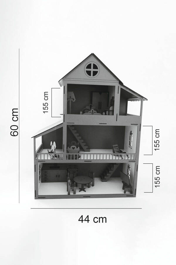 60 Cm Isimli Işıklı Ahşap Oyun Evi (TURUNCU) - 9