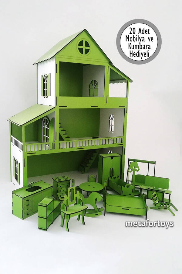 60 Cm Named Lighted Wooden Play House (GREEN) - 3