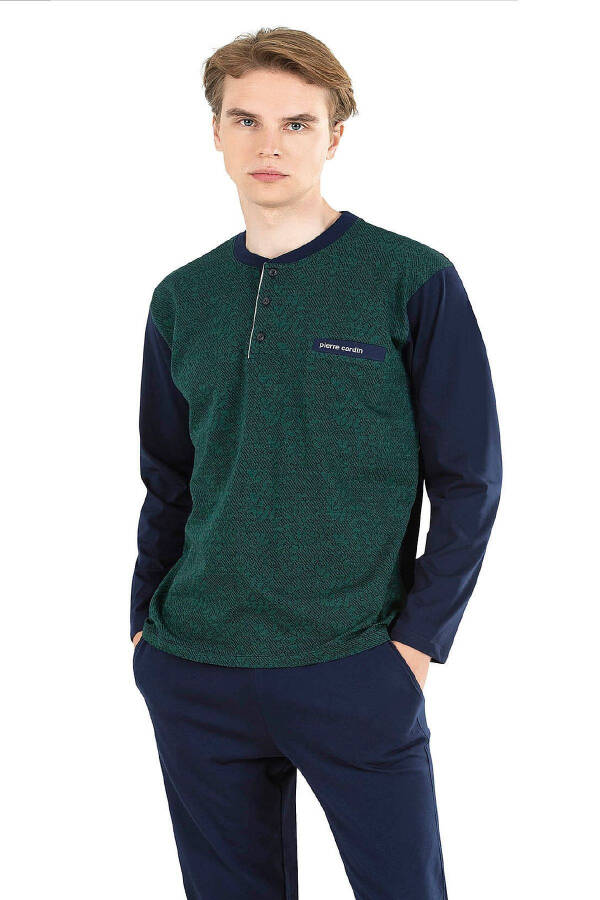 6025 Men's Green Jacquard Long-Sleeved Pajama Set - 4