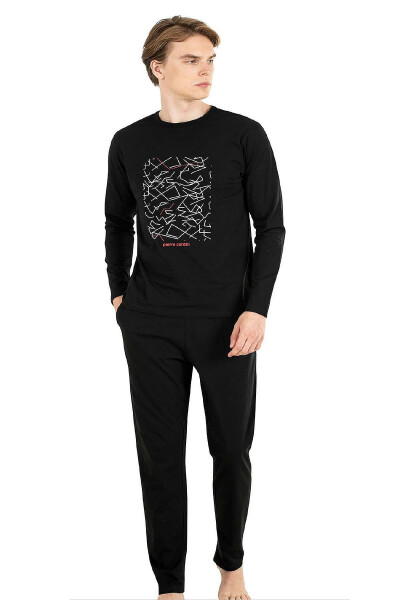 6030 Men's Long Sleeve Pajama Set - Black - 1