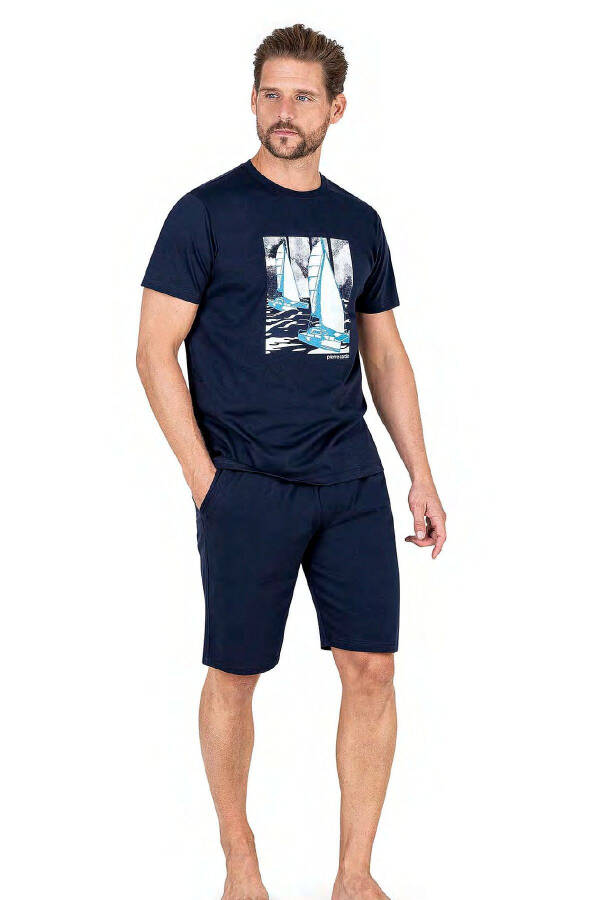 6039 Men's Short-Sleeved Short Pajama Set - Navy - 4