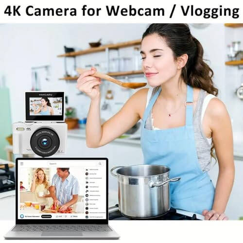 64MP Digital Camera for Photography and Video: 4K Vlogging Camera for YouTube with 3’’ Flip Screen, 18X Digital Zoom, 32GB TF Card (White) - 7