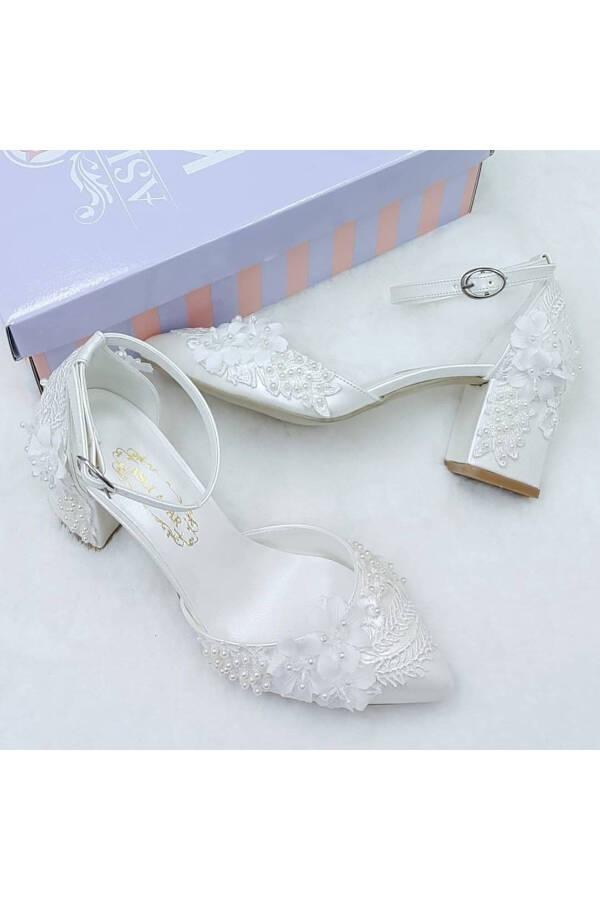 6.5 Cm Heeled Lace Design Comfortable Stiletto Bridal Shoes Aslı Acar - 8