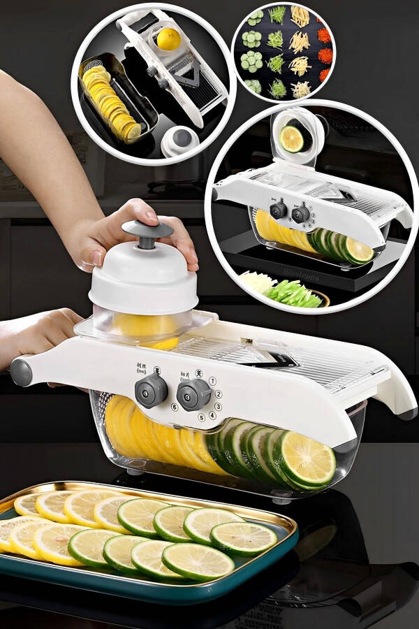 6+5 Settings Lemon Zester Vegetable Finger Potato Slicer Grater Julienne Chips Slicing with Container - 8